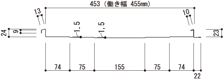 フラットルーフ・24：断面図：リブ無